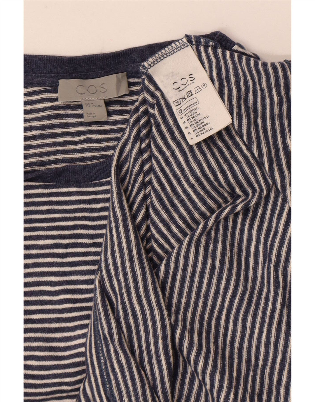 Cos Herre T-Shirt Top Medium Blå Stribet Bomuld