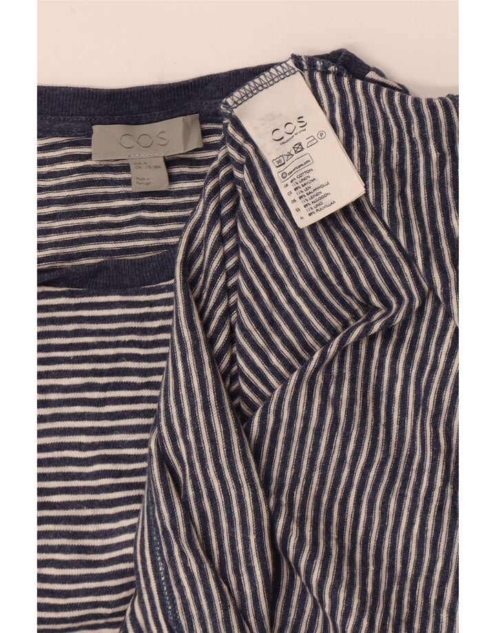 Cos Herre T-Shirt Top Medium Blå Stribet Bomuld