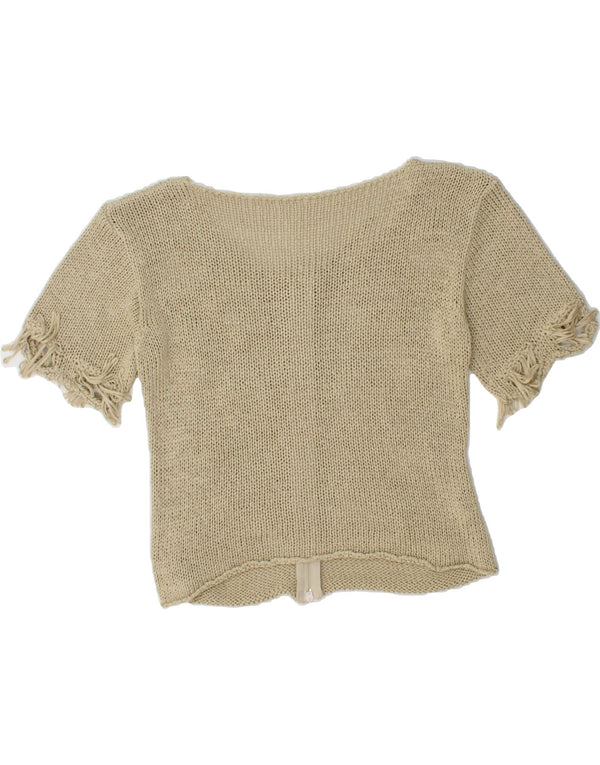 VINTAGE kortærmet cardigantrøje til kvinder UK 10 Lille beige bomuld