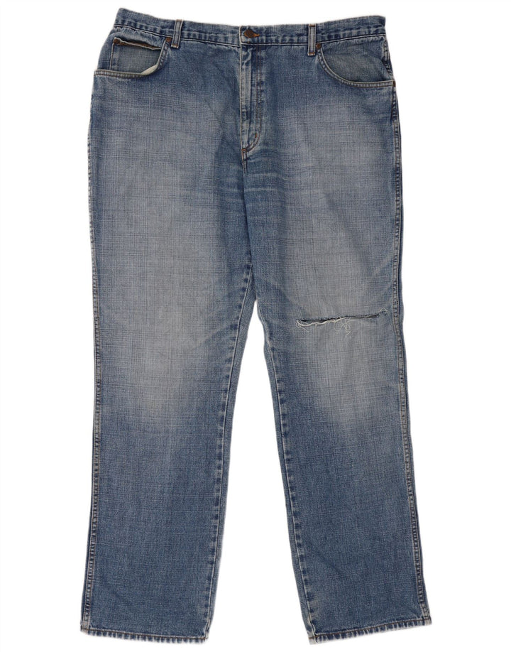 Wrangler Herre Texas Distressed Straight Jeans W40 L32 Blå Bomuld