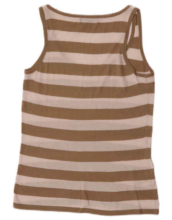 Laura Ashley Dame See Through Vest Top UK 12 Medium Khaki Stribet Bomuld