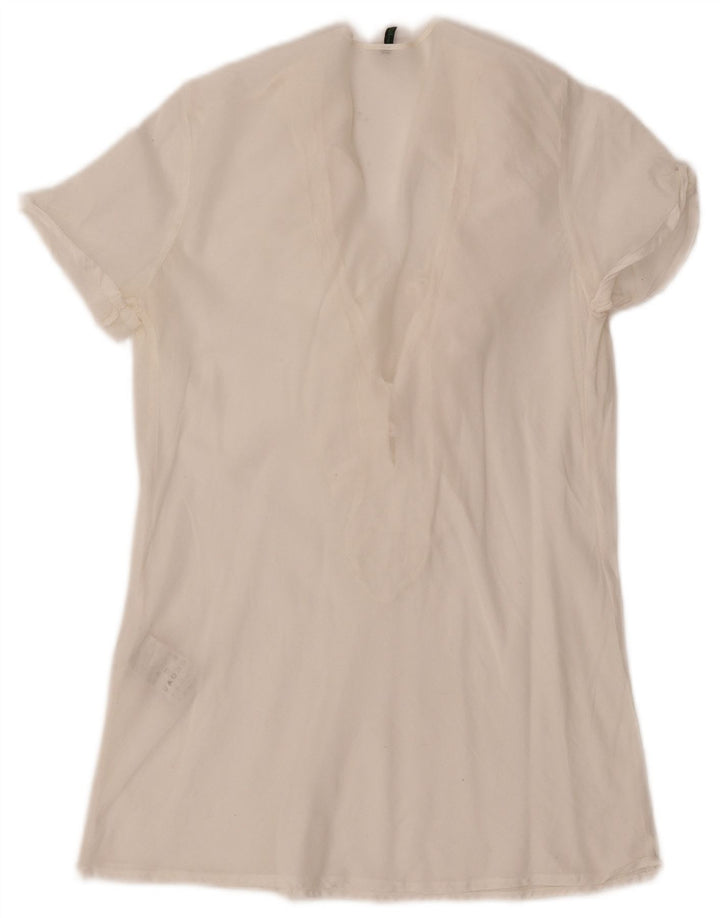 Benetton Womens flæse foran bluse Top UK 10 Small Off White Bomuld
