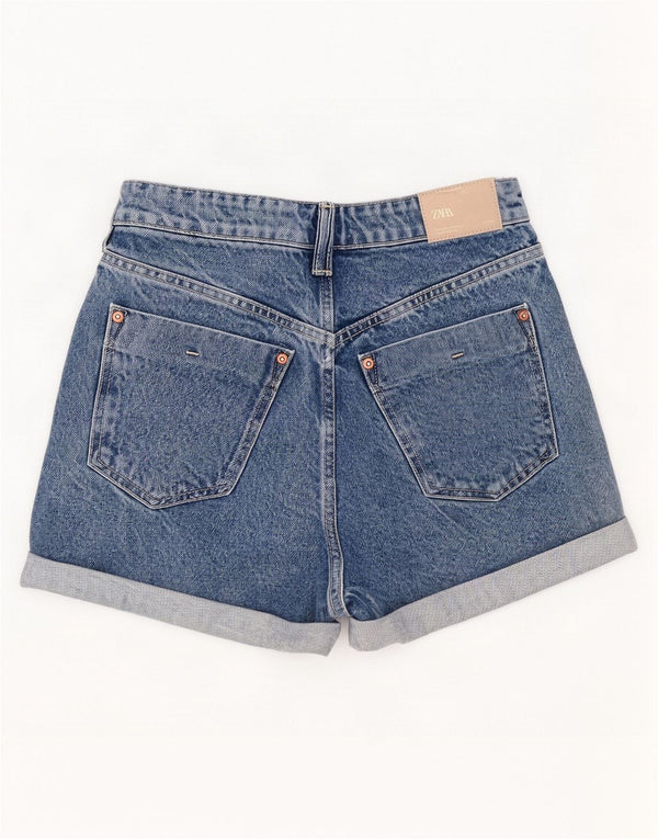 Zara Dame højtaljede denimshorts EU 38 Small W28 Blue Cotton