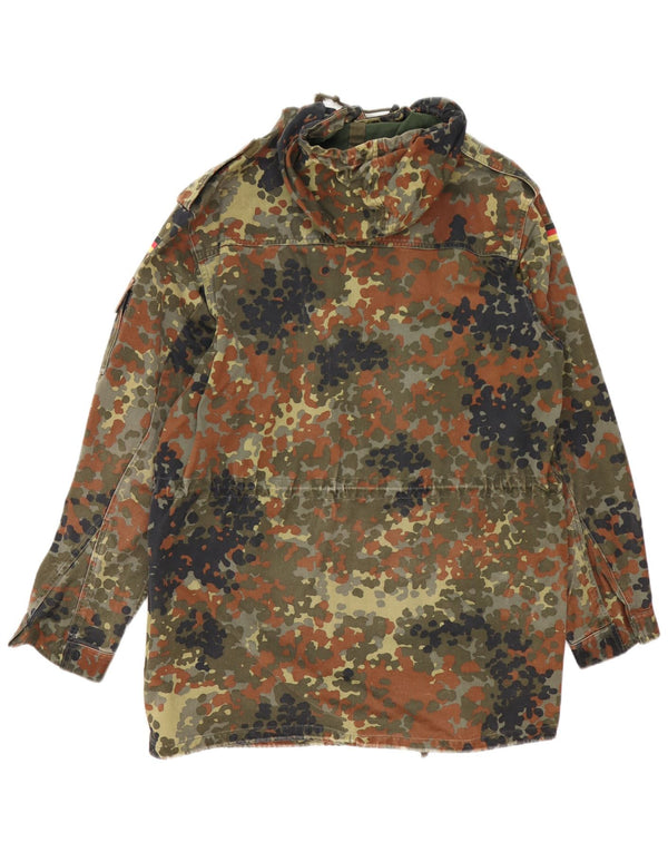 Vintage Herre Hætte Military Jacket UK 36 Small Khaki Camouflage Cotton