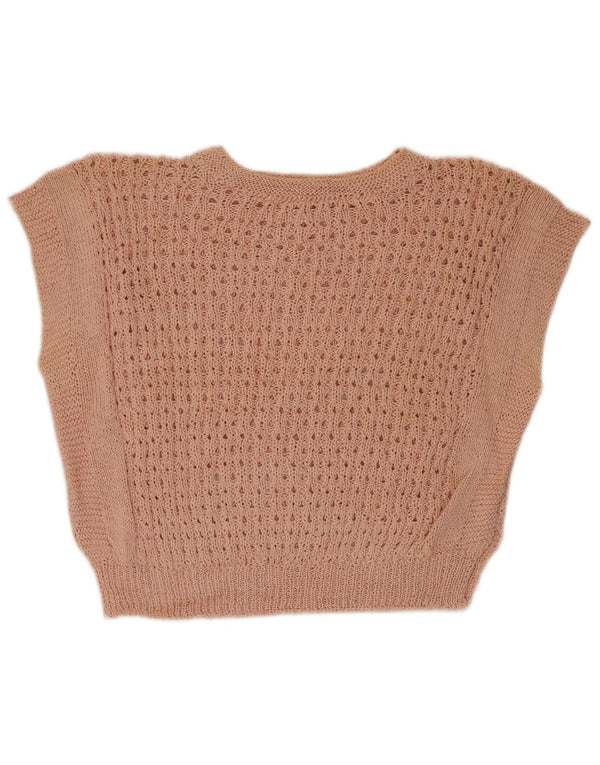 Vintage Dame Crop Vest Tank Top UK 12 Medium Pink