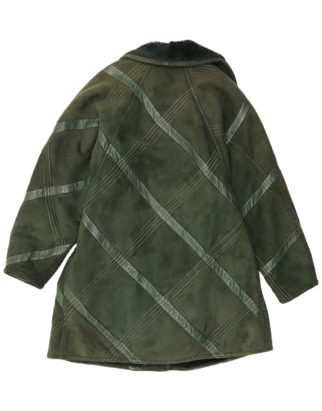 Vintage Dame Shearling Coat UK 14 Medium Green Check