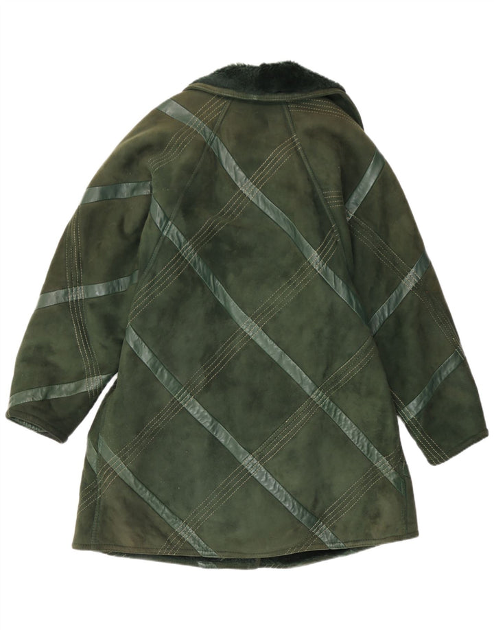 Vintage Dame Shearling Coat UK 14 Medium Green Check