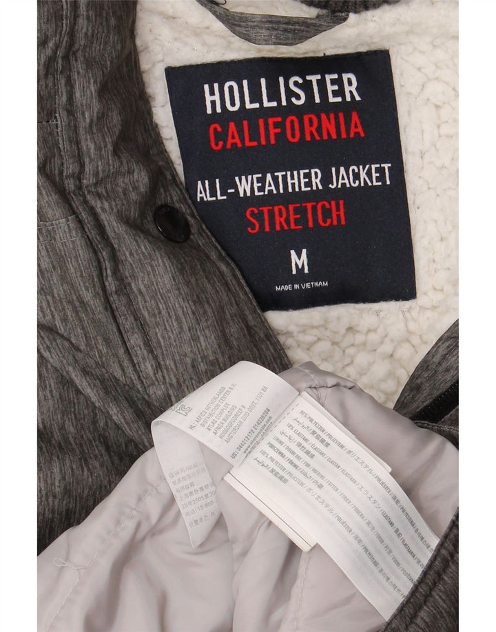 HOLLISTER Parkajakke med hætte til kvinder UK 14 Medium Grey Flecked Polyester