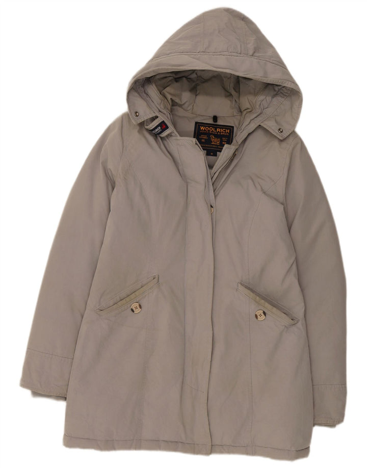 Woolrich Dame Hætte Polstret Frakke UK 14 Medium Grå Bomuld