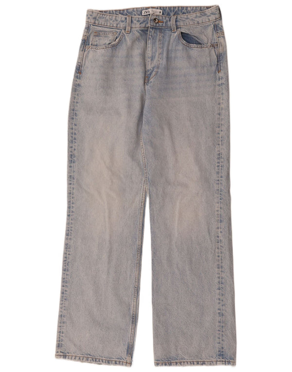 Zara Dame Jeans med høj talje og brede ben EU 42 Large W32 L32 Blå Bomuld