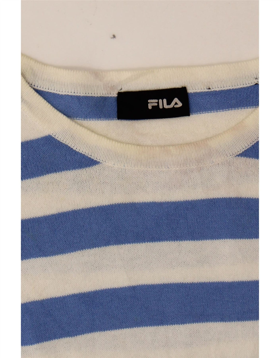 FILA Womens T-Shirt Top UK 12 Medium Blue Striped Vintage Fila and Second-Hand Fila from Messina Hembry 