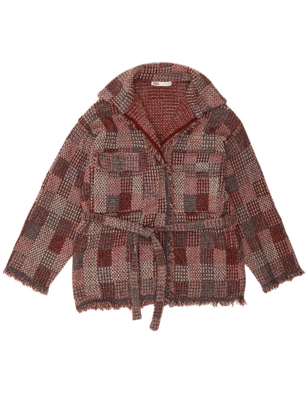 Zara Dame Oversized Cardigan Sweater UK 16 Large Burgundy Ternet akryl