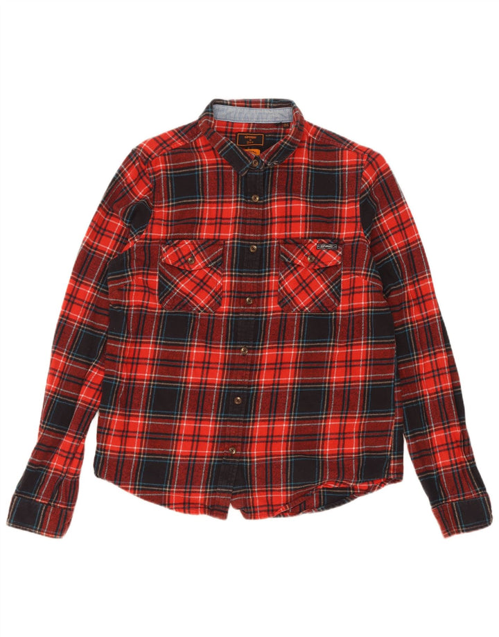 Superdry Kvinders Flannelskjorte UK 10 Small Rød Ternet Bomuld