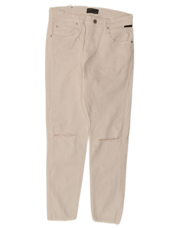 Zara Mens Distressed Cropped Jeans EU 38 Small W30 L25 White Bomuld