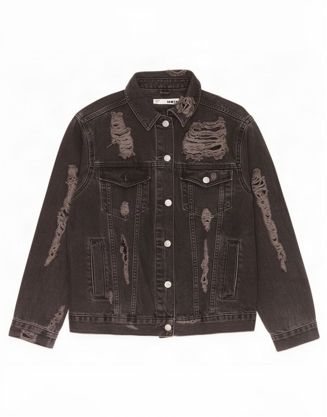 Topshop Dame Distressed Oversized Denim Jacket UK 10 Small Black Bomuld