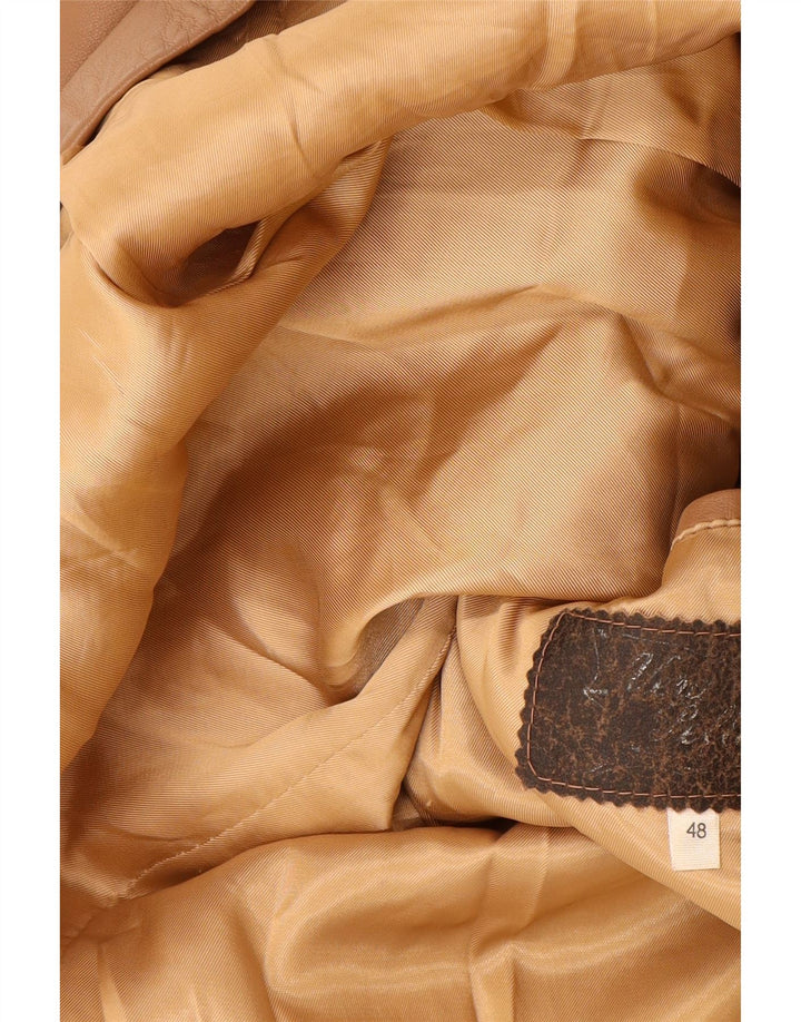 VINTAGE Herre 2-knaps læderblazerjakke IT 48 Medium Beige Læder