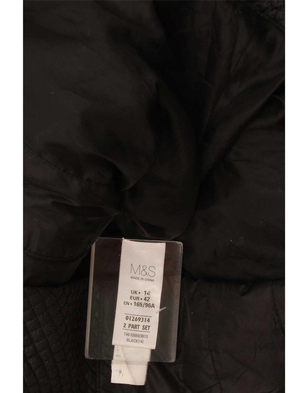 Marks & Spencer Dame Hætte Quiltet Jakke UK 14 Stor Sort Polyester