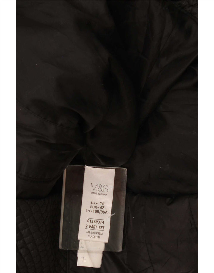 Marks & Spencer Dame Hætte Quiltet Jakke UK 14 Stor Sort Polyester