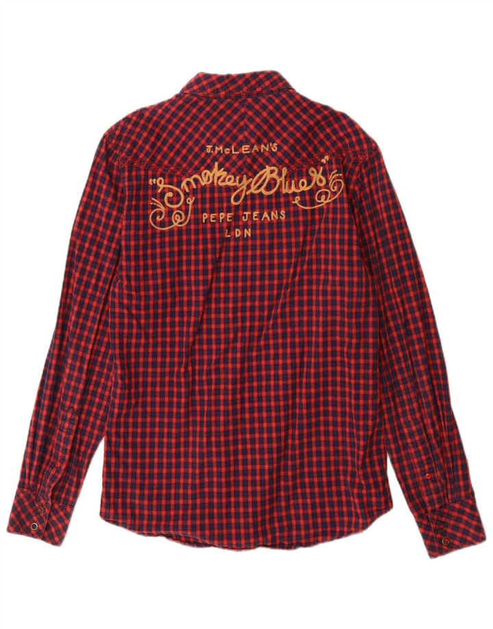 PEPE Jeans Herre grafisk flannel skjorte lille rød Gingham bomuld