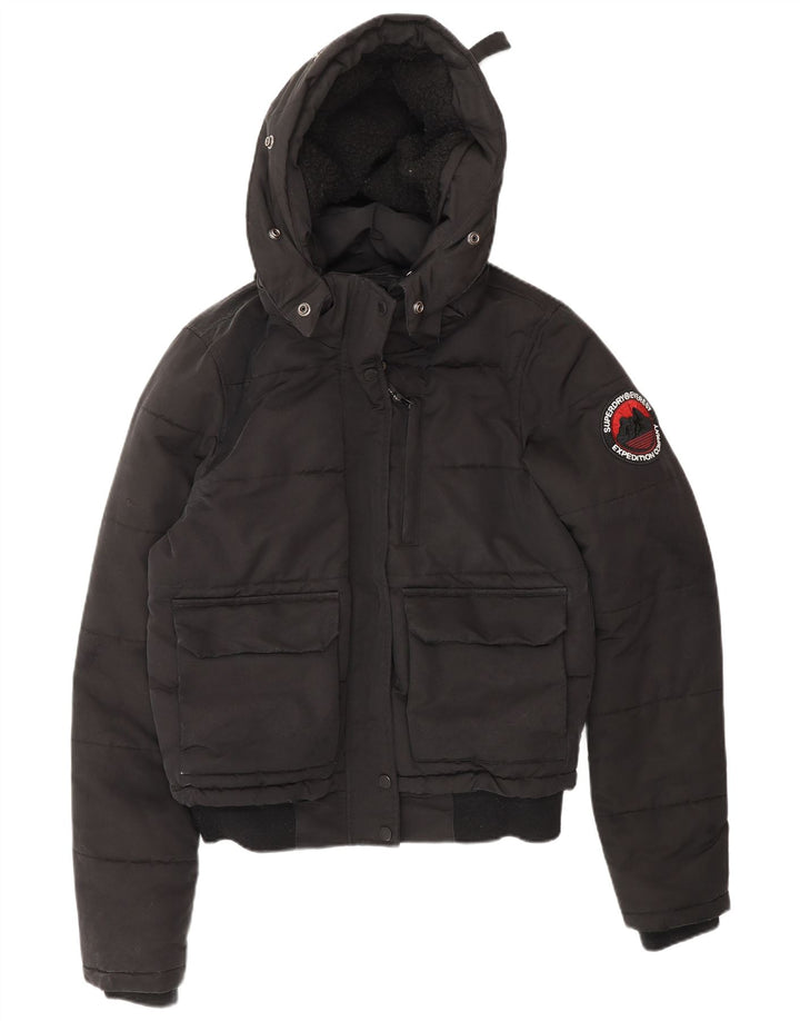 Superdry Dame Hætte Loose Fit Polstret Jakke UK 10 Small Black Winter