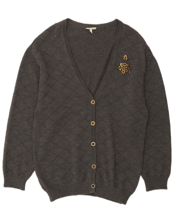 Vintage dame cardigan sweater EU 46 XL grå ternet polyakryl