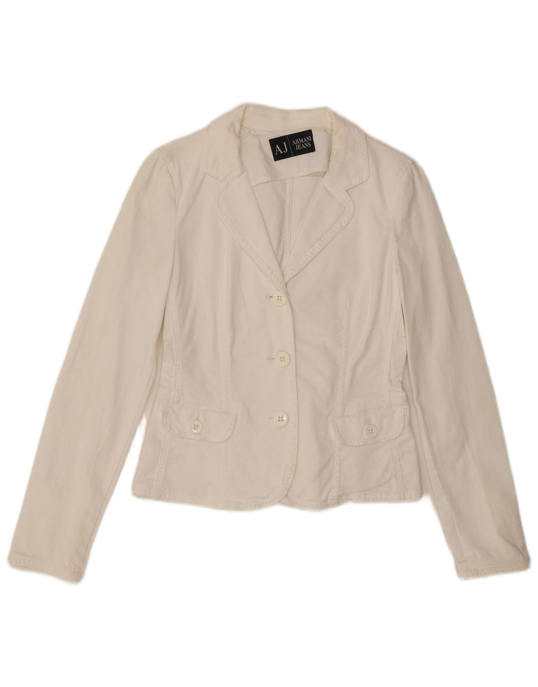 ARMANI JEANS Dame Crop 3-knaps blazerjakke UK 10 Small White