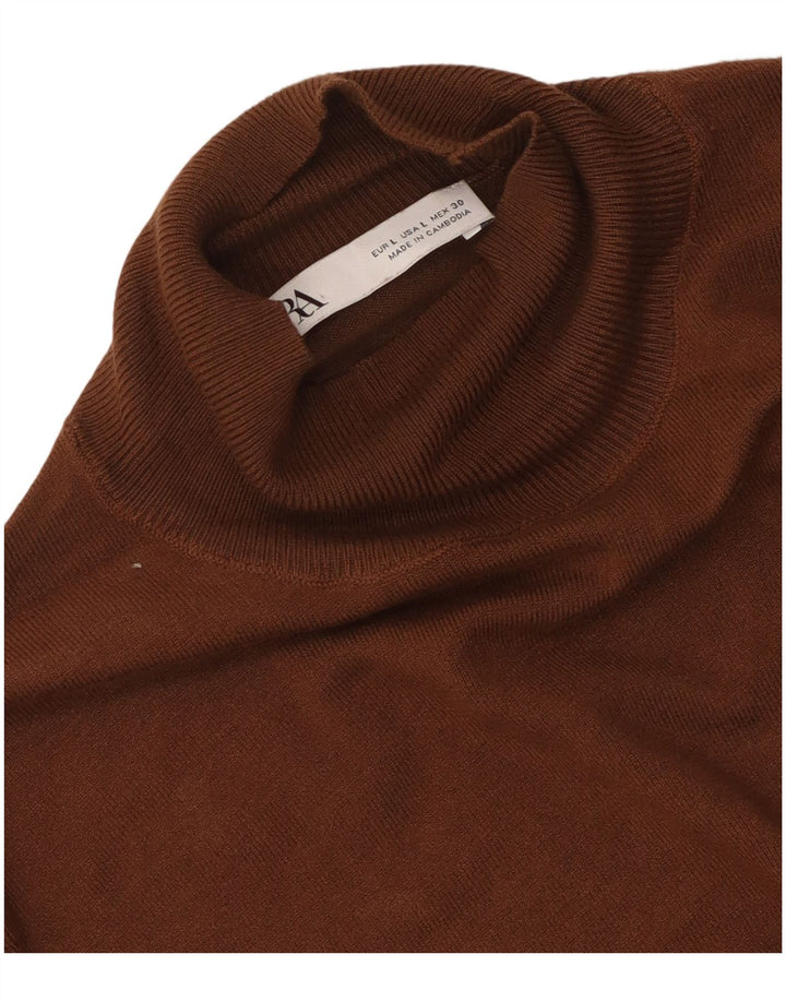 Zara Dame Turtle Neck Jumper Sweater UK 14 Stor Brun