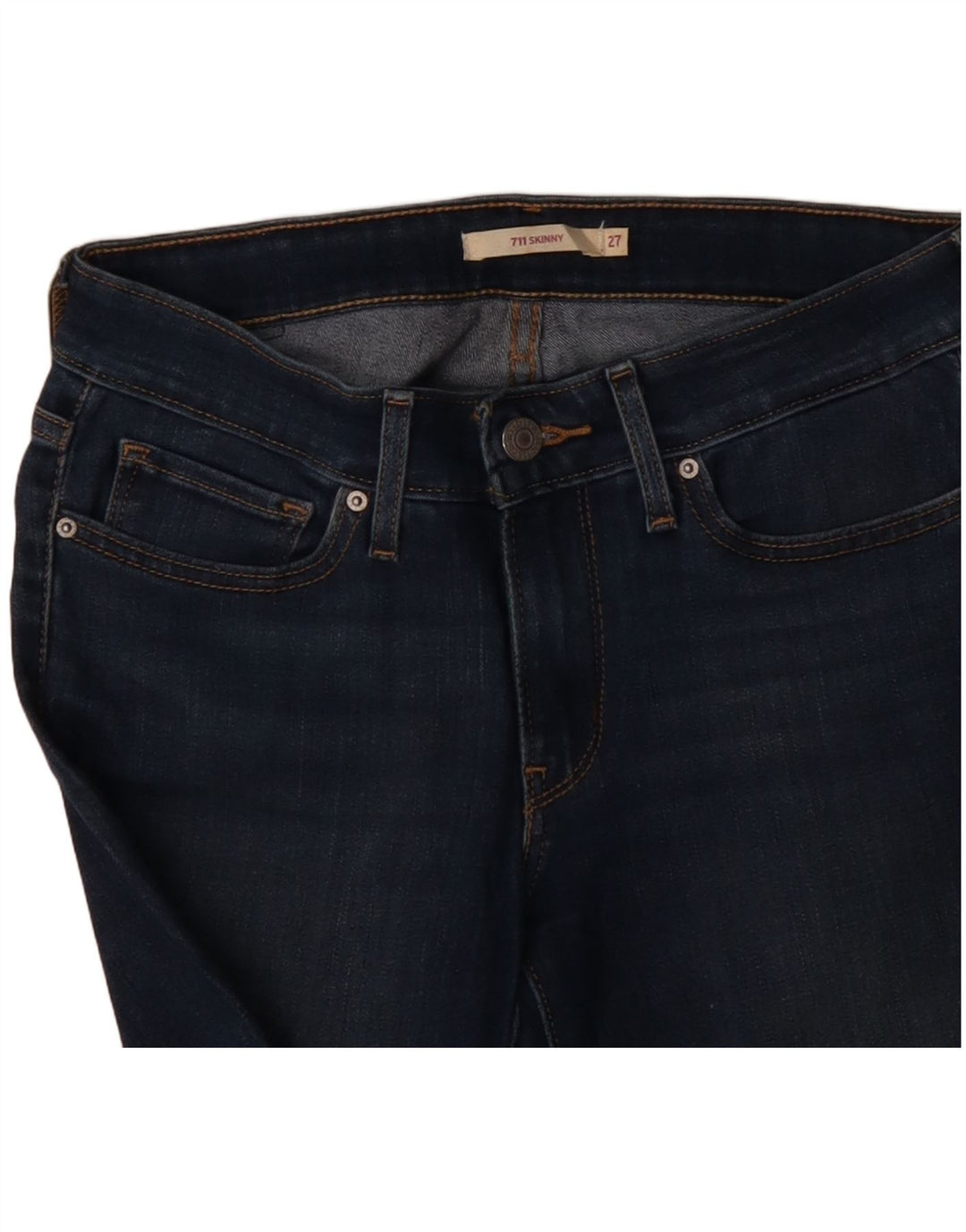 LEVI'S Dame 711 Skinny Jeans W27 L28 Marineblå Bomuld