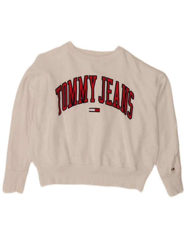 Tommy Hilfiger Dame Grafisk Loose Fit Sweatshirt Jumper UK 10 Small White
