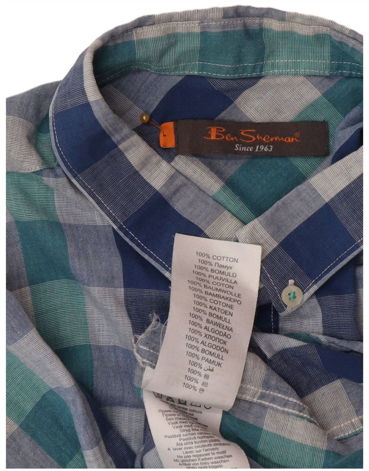 Ben Sherman kortærmet herreskjorte Stor blå ternet bomuld