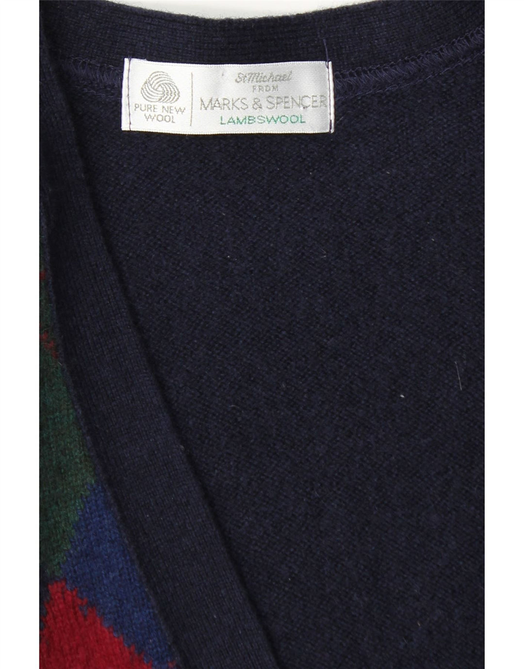 Marks & Spencer Herre Cardigan Sweater Large Navy Blue Argyle/Diamond
