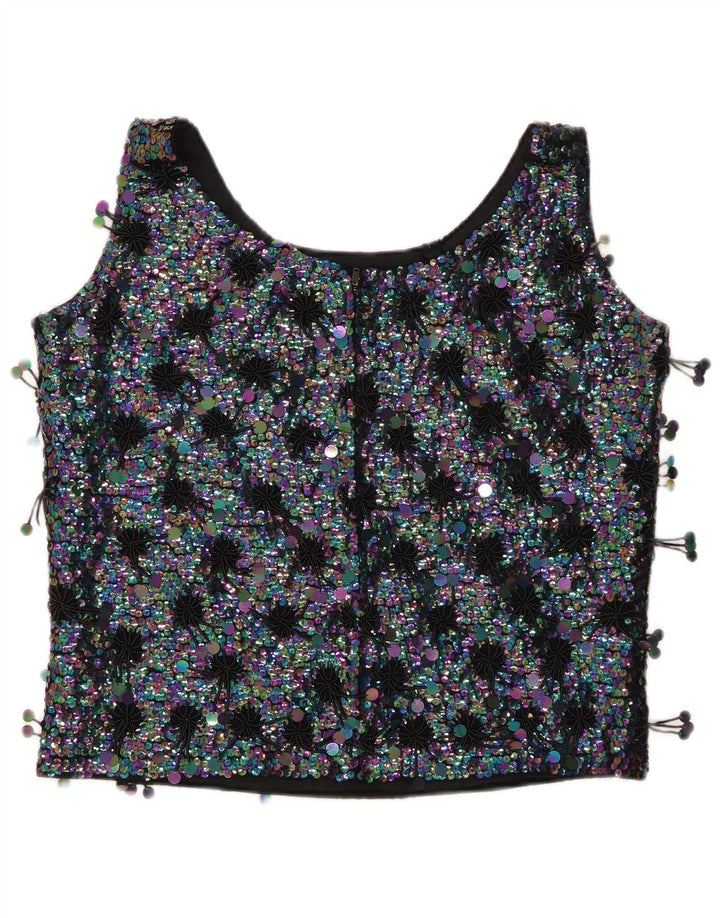 MA CHERIE Dame Crop Ærmeløs bluse Top IT 42 Medium Sort Colourblock