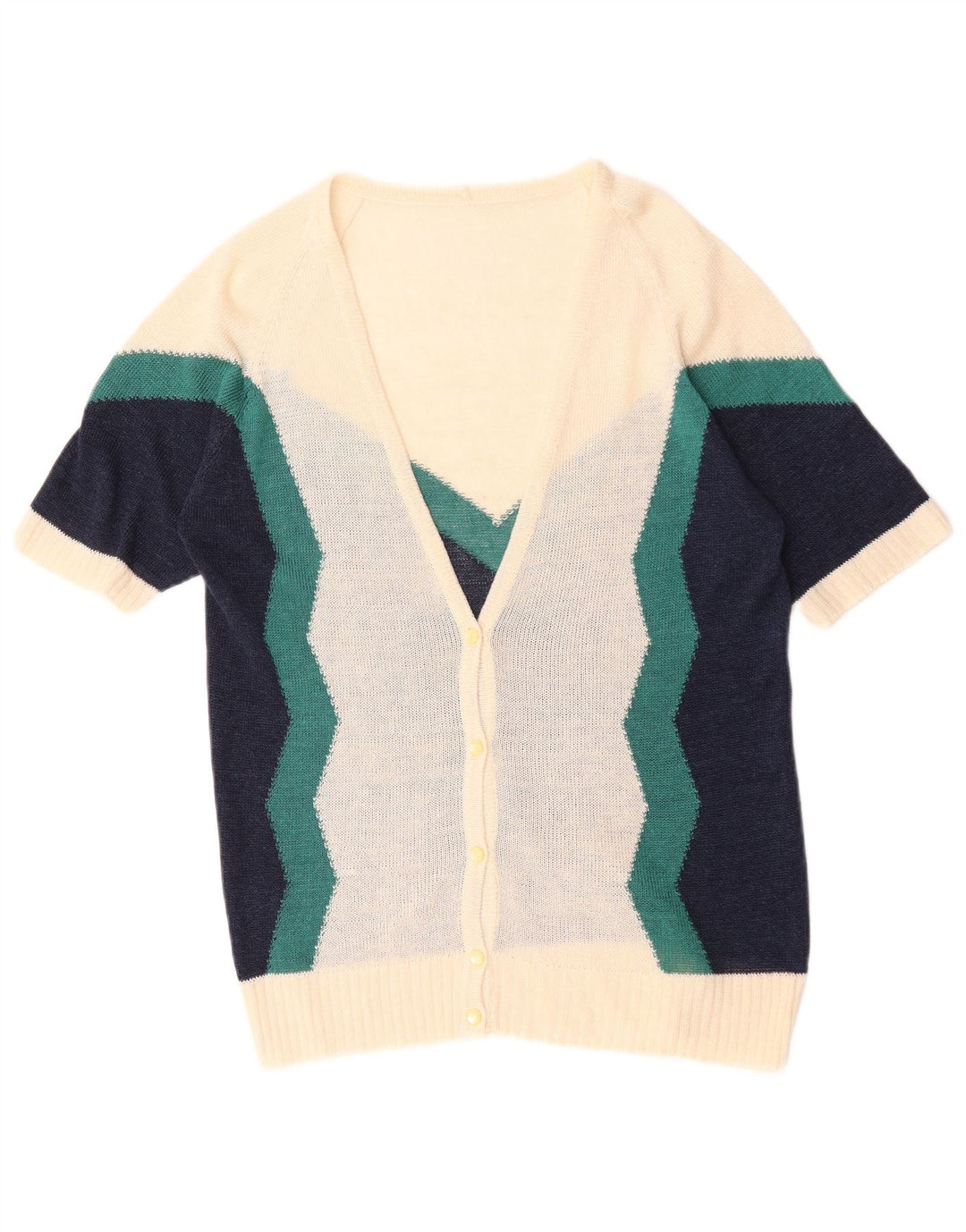 Vintage dame cardigan sweater UK 12 Medium Off White Colourblock