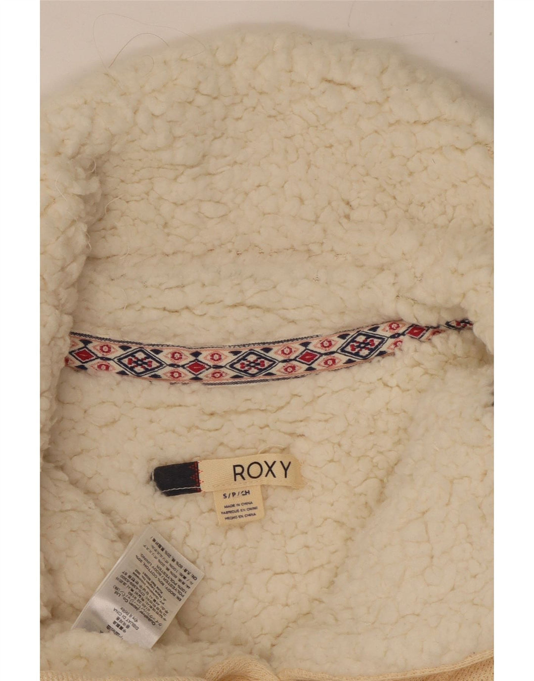 ROXY Sherpa træningsdragt topjakke til kvinder UK 10 Small off white bomuld