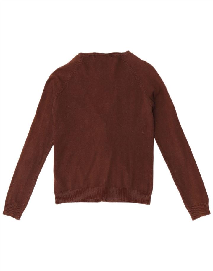 Zara Dame Cardigan Sweater UK 12 Medium Brun Bomuld