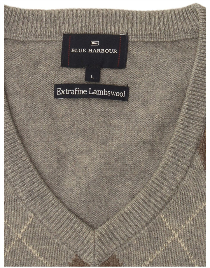 Blue Harbor Herrevest Tank Top Stor Grå Argyle/Diamant lammeuld