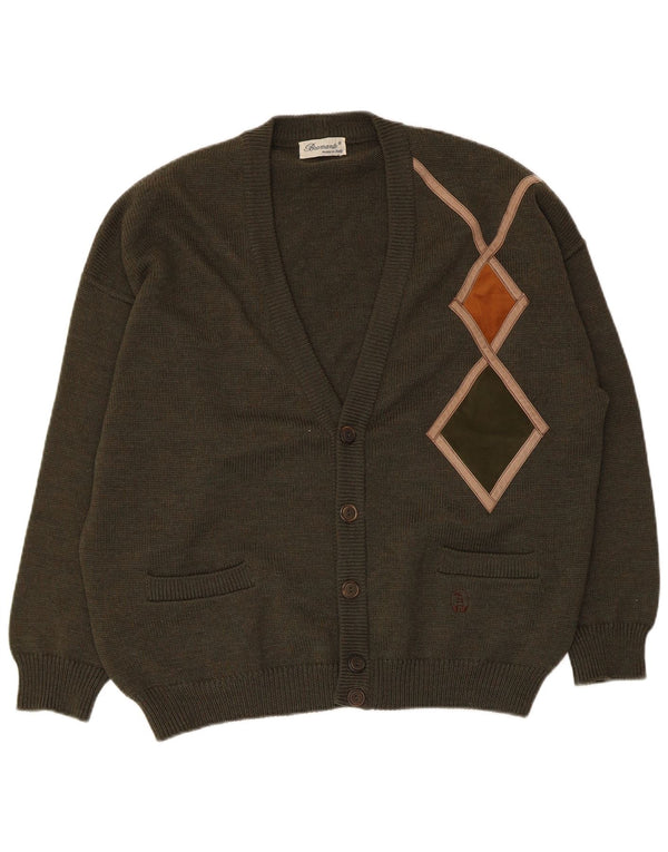 Bramante Herre Cardigan Sweater Large Khaki Argyle/Diamond Virgin Wool