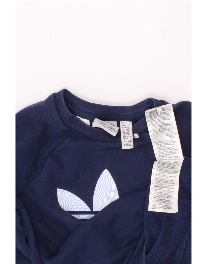 Adidas drenge grafisk sweatshirt trøje 3-4 år marineblå bomuld