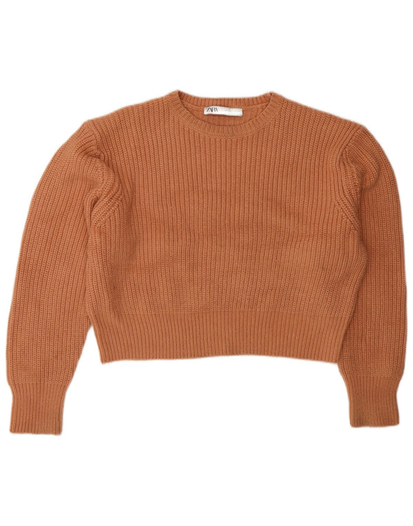 Zara Womens Crop Oversized Crew Neck Jumper Sweater UK 10 Small Orange