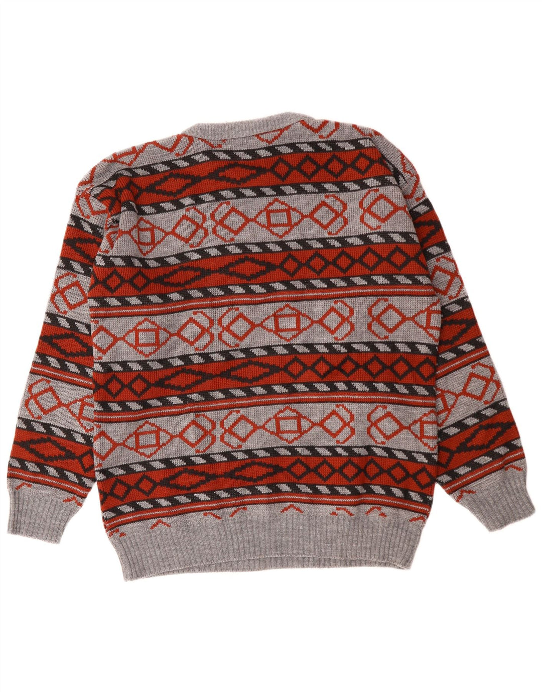 VINTAGE Herre rund hals sweater mellemgrå geometrisk akryl
