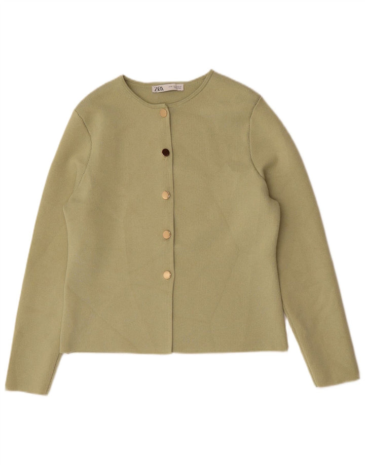 Zara Womens Crop Cardigan Sweater UK 18 XL Grøn Polyester