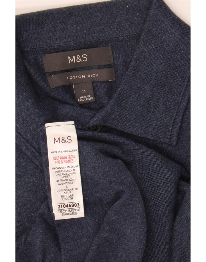 Marks & Spencer Herre Polo Neck Jumper Sweater Medium Marineblå Bomuld