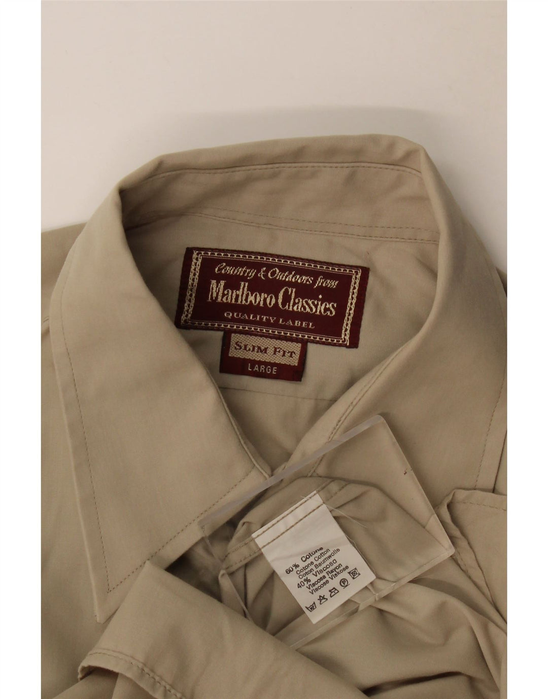 Marlboro Classics Herre Slim Fit Skjorte Stor Beige Bomuld