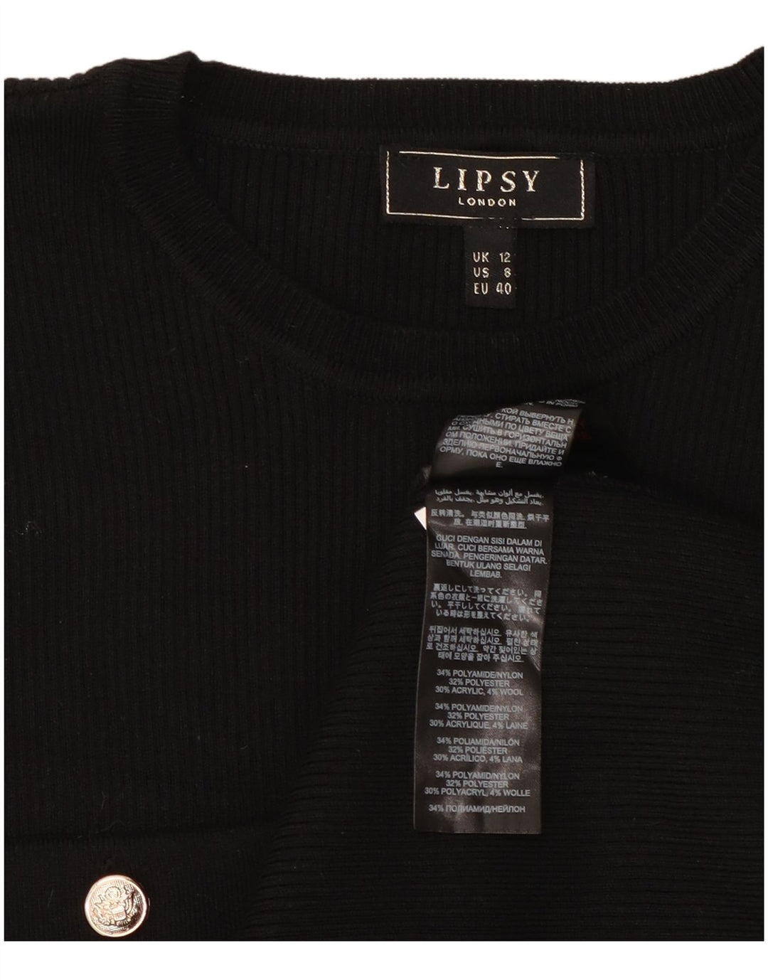 Lipsy Dame Jumper Dress UK 12 Medium Sort Polyamid