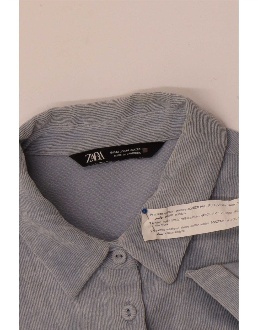 Zara Damefløjlsskjorte UK 14 Medium Blue Polyester