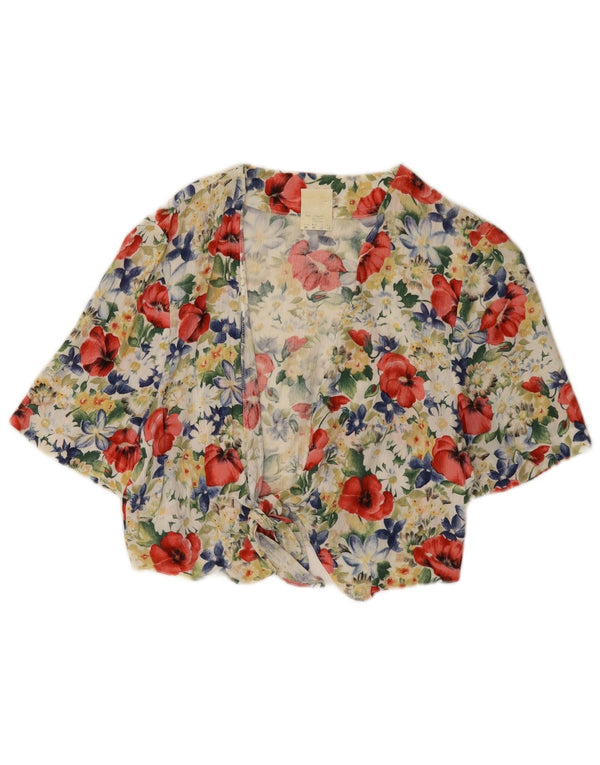 Vintage Womens Crop Bluse Top UK 12 Medium Multicolored Floral Viscose