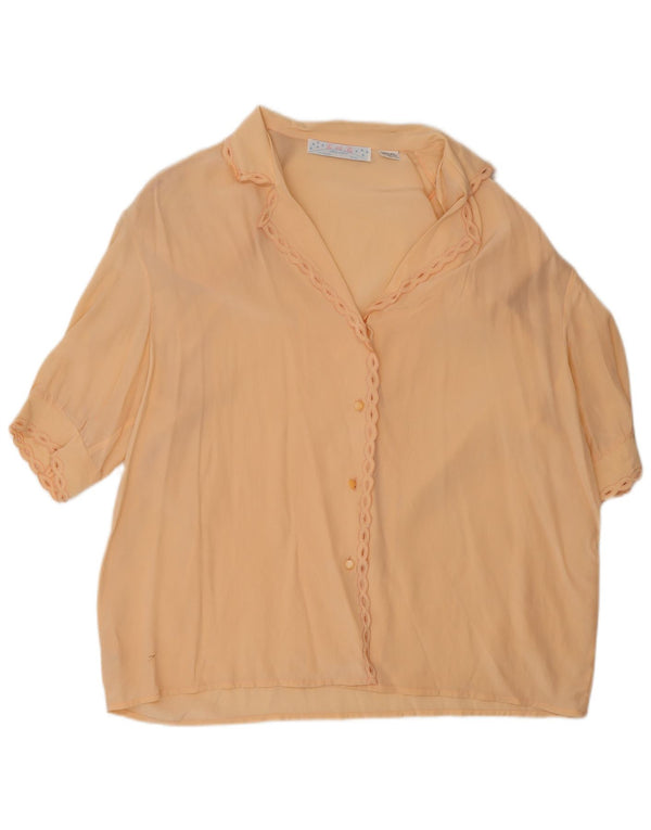 Vintage Kvinder Kortærmet Oversized Skjorte Bluse UK 16 Stor Beige Silke