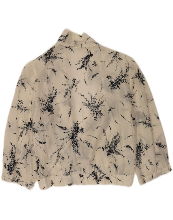 Vintage Womens Crop 3/4 Sleeve Shirt Blouse UK 14 Medium White Floral