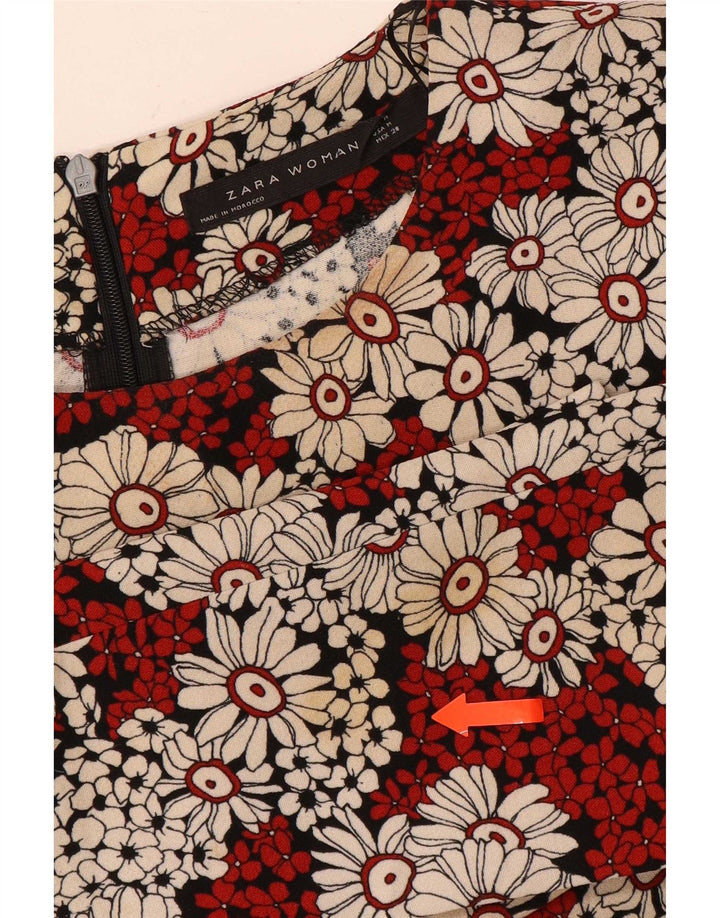 Zara Dame Langærmet Skede Kjole UK 12 Medium Red Floral Polyester