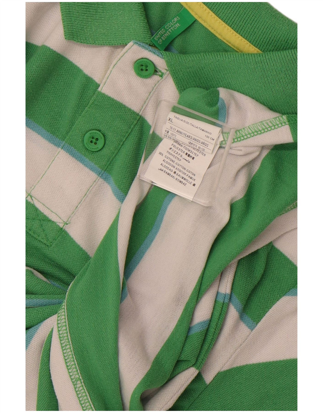 BENETTON drenge poloshirt 10-11 år XL Grøn stribet polyester